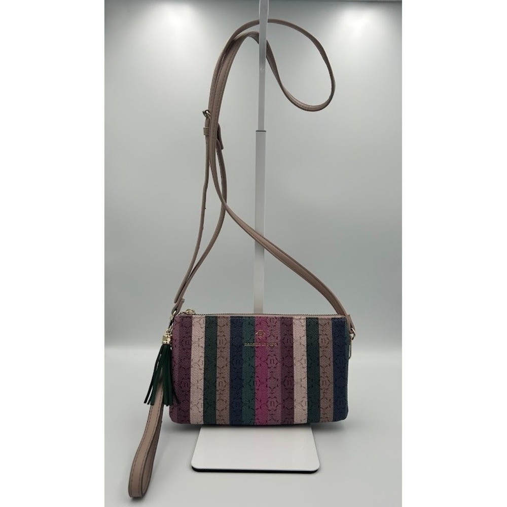 Nanette Lepore Royal Toned Striped Crossbody Bag Wristlet Clutch Vegan Leather - Picture 3 of 9